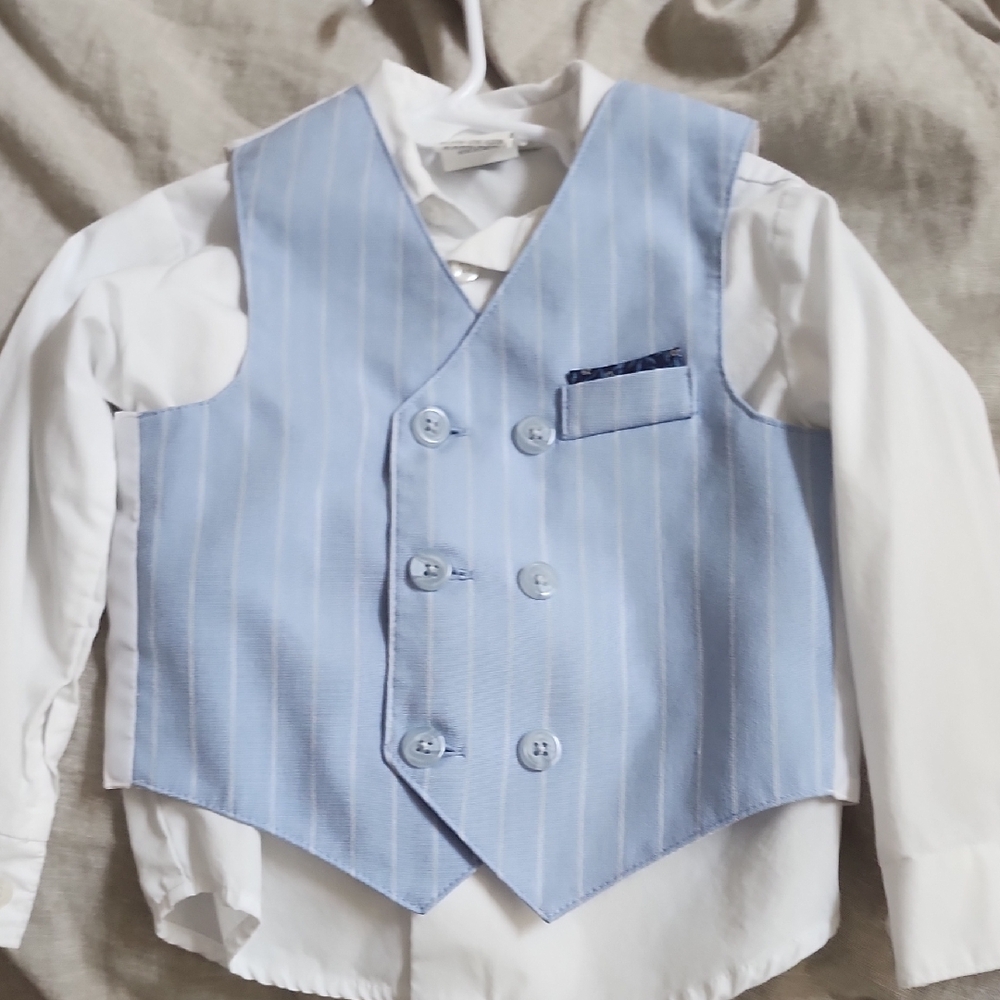 Kids Blue Striped Vest and White Shirt Set